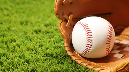 Sports ball and baseball glove.