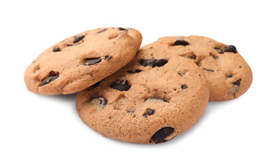 Delicious chocolate chip cookies isolated on white