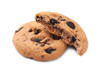 Delicious chocolate chip cookies isolated on white