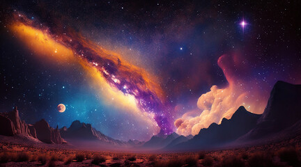 Fototapeta premium Distant neon galaxy in space. Stars, nebulas and dark matter. Generative AI