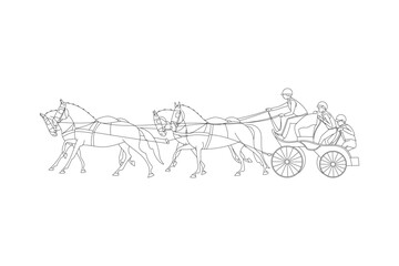 Equestrian driving, a team of four horses with a carriage