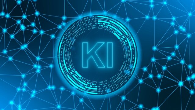 AI Artificial Intelligence (in german KI - Kuenstliche Intelligenz) - futuristic technology - stylized information connecting lines - 3D Illustration