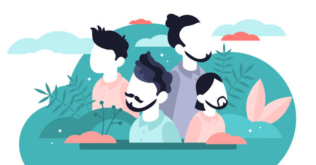 Hairstyle illustration, transparent background. Flat tiny male face fashion persons concept. Gentleman head haircut with different beard and mustache shapes.