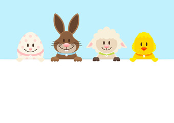 Osterei, Osterhase, Schaf & Küken Karte Himmel