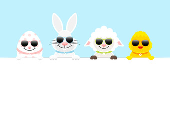 Osterei, Weißer Osterhase, Schaf & Küken Sonnenbrille Karte Himmel