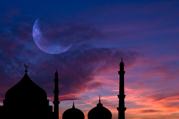 Happy ramadan, happy eid, crescent of ramadan, islamic moon, ramadan mubarak and ramadan kareem concept.