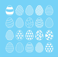 A set of Easter eggs in a minimalist style. Happy easter, lineart. Set Easter egg in Art line style. Spring holiday, holiday decor, easter pattern. Vector illustration