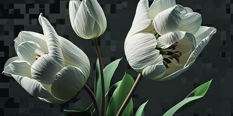 Delicate bouquet of tulips, postcard for March 8, spring day, Valentine's Day and other holidays
