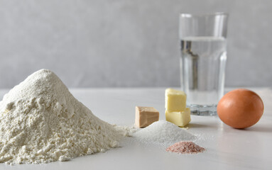 Fototapeta na wymiar ingredients for baking: eggs, flour, butter, yeast
