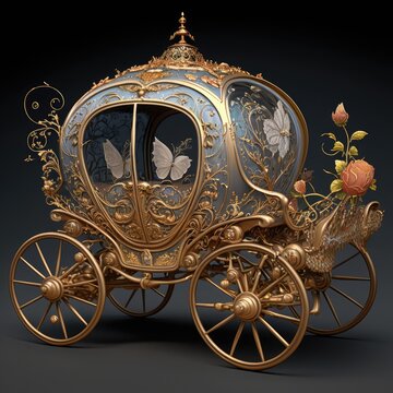 Golden and silver cinderella carriage. Art nouveau concept. Generative ai.
