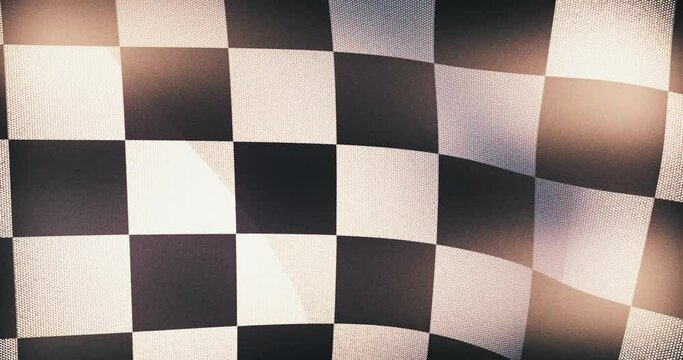 Checkered race flag with fabric texture. 3D render.The effect of old grainy film. 3D render