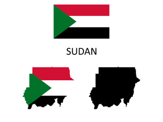 sudan Flag and map illustration vector  - obrazy, fototapety, plakaty