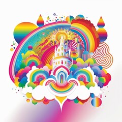 abstract castle rainbow color background illustration art. Generative AI