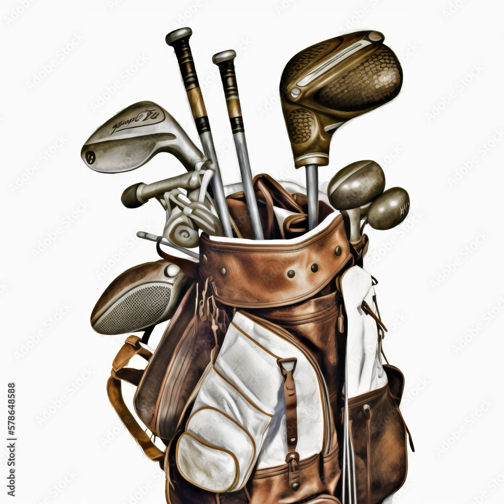 Wall mural watercolor of vintage golf bag on white background created with generative ai technology