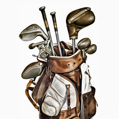 Watercolor of vintage golf bag on white background created with Generative AI technology