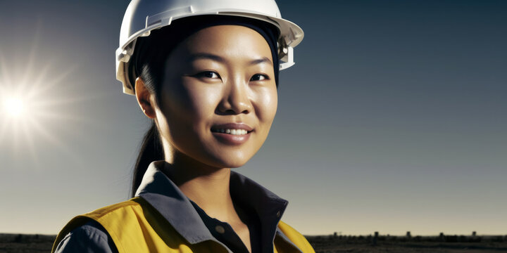 Portrait of an asian female engineer worker. Generative ai