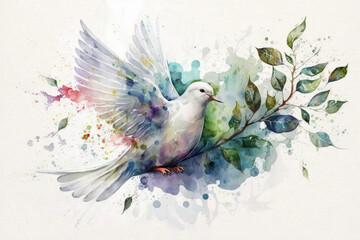 Watercolor dove of peace. Watercolor Hand Drawn Sketch - Illustration of a Pigeon (Generative AI) - obrazy, fototapety, plakaty