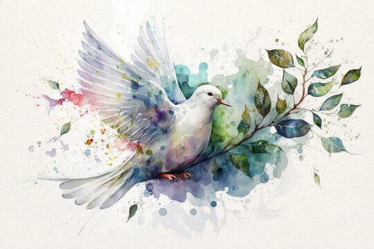 Watercolor dove of peace. Watercolor Hand Drawn Sketch - Illustration of a Pigeon (Generative AI)