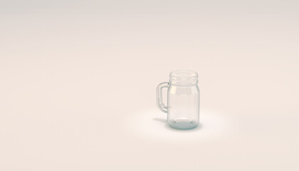 Empty glass mason jar. White studio background.
