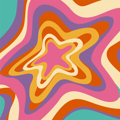 Obraz premium Pointed shining stars composition, pop art groovy ornament 70s flat star for print, vector illustration. Design for paper, print, fabric, wallpaper, packaging, textile
