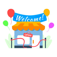 grand opening, open new store location concept illustration flat design vector icon