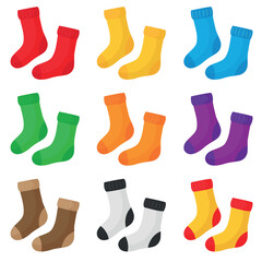 Vector cartoon image of colorful warm socks. An element in warm shades for your design. The concept of autumn comfort.