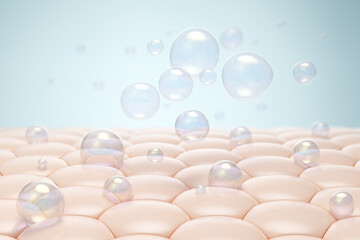 Fototapeta premium Cosmetic serum Oil or Soap Bubble drop on skin cell, Skin Repair, moisturizer, collagen serum, advertising background ready to use, 3D rendering