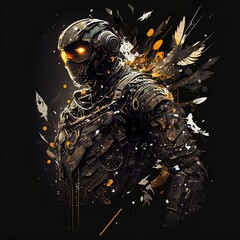 Illustration of an armed soldier in super suit. Generative AI