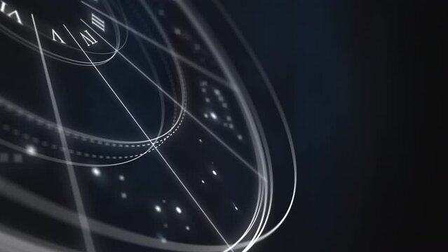 Astrology zodiac sign circle against black starry sky. Background animation