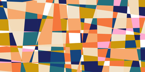 Modern vector abstract  geometric multi- colored background with triangles, rectangles and squares . Pastel colored simple shapes graphic pattern. Abstract mosaic artwork.