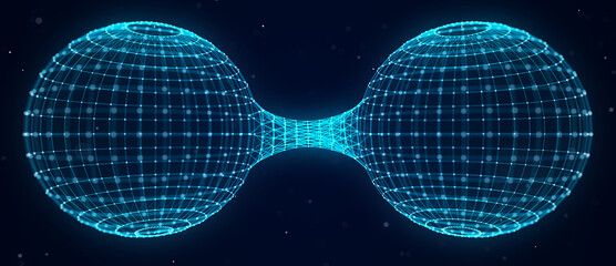 Abstract sphere. 2 connected spheres. Network of dots and lines. Abstract digital background. 3d rendering