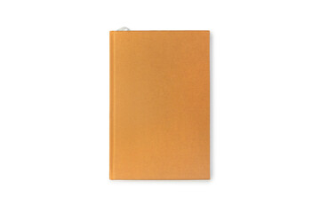 Blank book with brown cover isolated white background, top view.