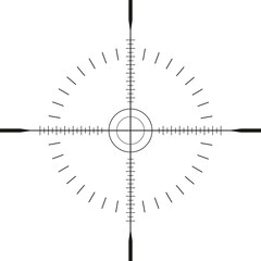 Sniper scope template with measurement marks on white isolated background. View through the sight of a hunting rifle. The concept of aiming, finding the main goal. Vector illustration