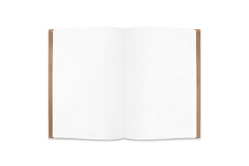 close up of blank white book isolated on white background. top view