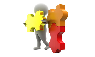 3d man holding puzzle concept