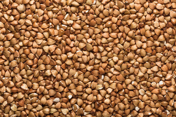 Buckwheat background. Texture of seeds. Horizontal layout