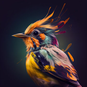Oiseau r&eacute;aliste avec plumes color&eacute;es. IA g&eacute;n&eacute;rative