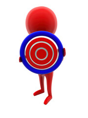 3d man holding target - projected on a circular shape concept