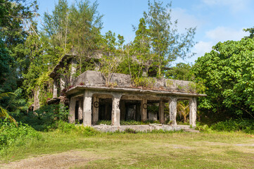 Fototapeta na wymiar War Heritage in Peleliu, Palau Island. Japanese Headquarter. Micronesia