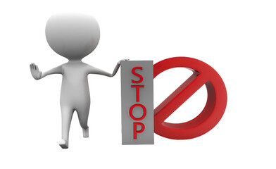 3d man showing restricting with his hands and presenting stop concept