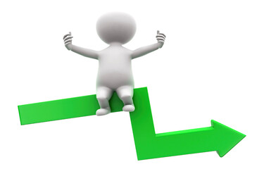 3d man sitting in green arrow concept