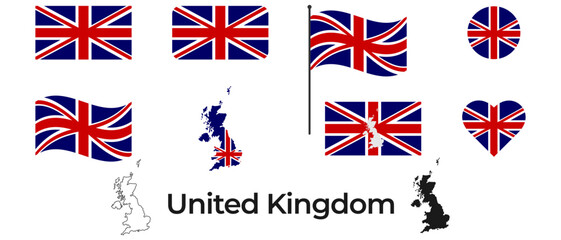 Flag of United Kingdom. Silhouette of United Kingdom. National symbol.