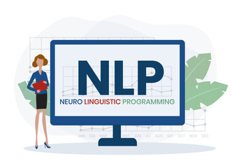 Neuro-linguistic programming NLP vector illustration concept wit icons and keywords. Vector infographic illustration for presentations, sites, reports, banners