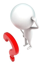 3d man scraching head and looking at question mark concept