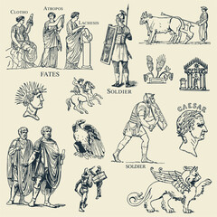 Fototapeta na wymiar Classic Ancient Roman Vector Illustrations