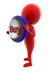 3d man holding buy - text projected on a circular shape concept