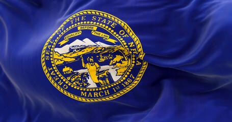 Close-up of the Nebraska state flag fluttering in the wind