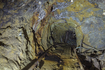 Dark tunnel of old closed mine.