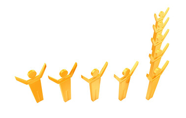 3d group of men standing in arrow and hands up concept