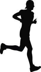 Fototapeta na wymiar male runner athlete in cap running race, outline on white background, sports vector illustration